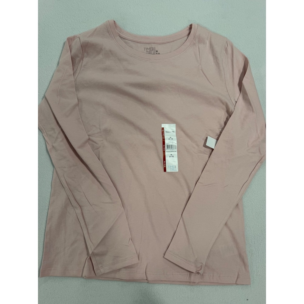 Time and Tru Womens Pink Smoke Long Sleeve Core Crew Tee M 8-10 TT3636009631